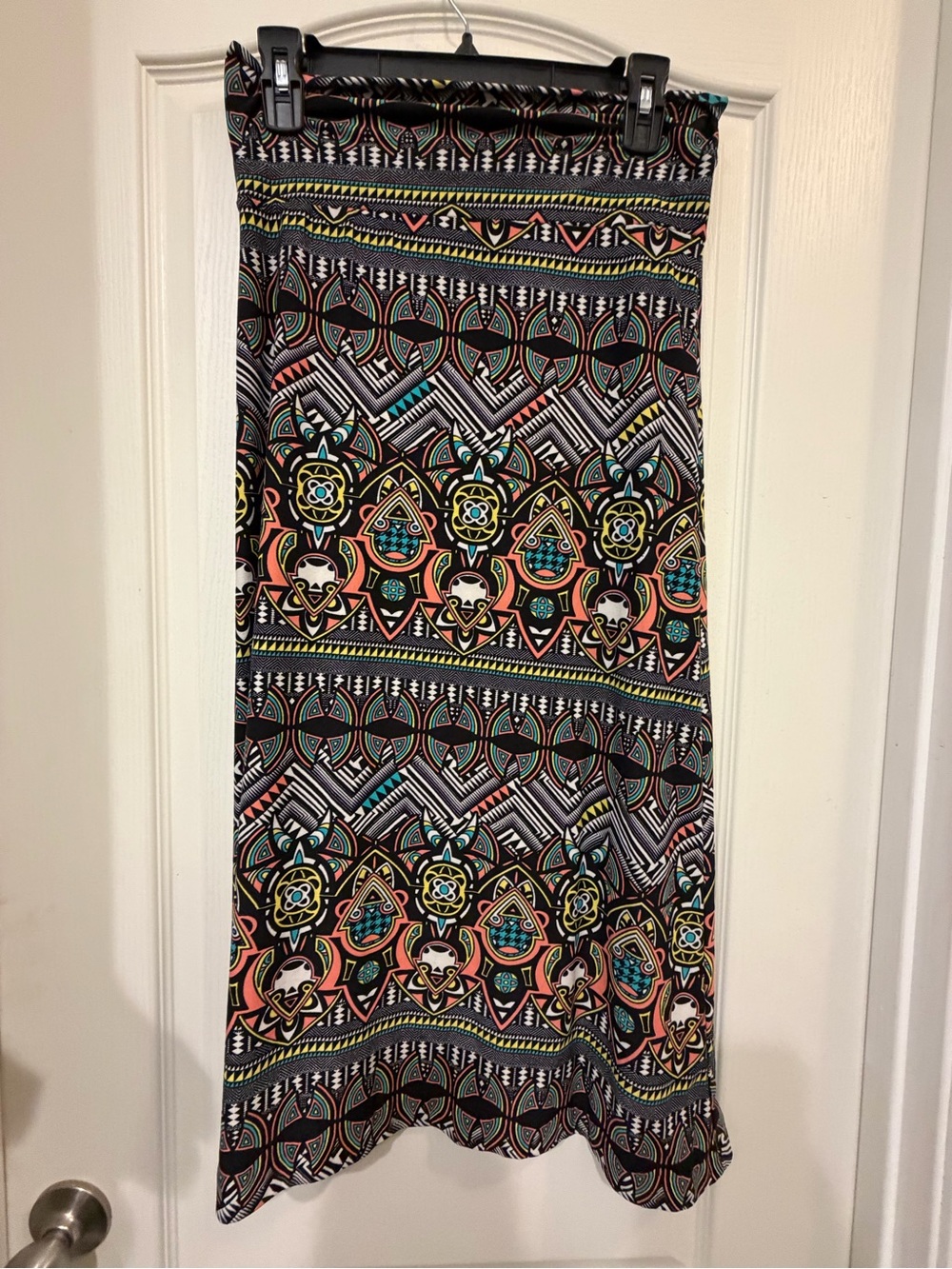 Hot Kiss Geometric Tribal Print Foldover Maxi Skirt Boho S/M